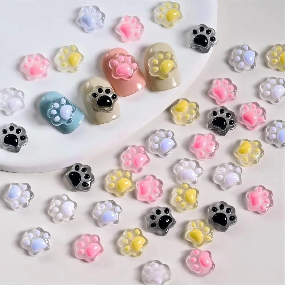 20Pcs 3D Luminous Cat's Paw Nail Charms Cute Resin Cat Paws Y2K Nail Art Decorations DIY Hair Clip Crafts