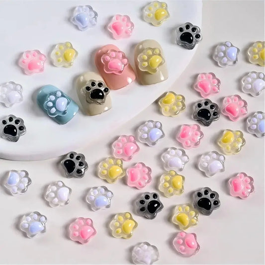 20Pcs 3D Luminous Cat's Paw Nail Charms Cute Resin Cat Paws Y2K Nail Art Decorations DIY Hair Clip Crafts