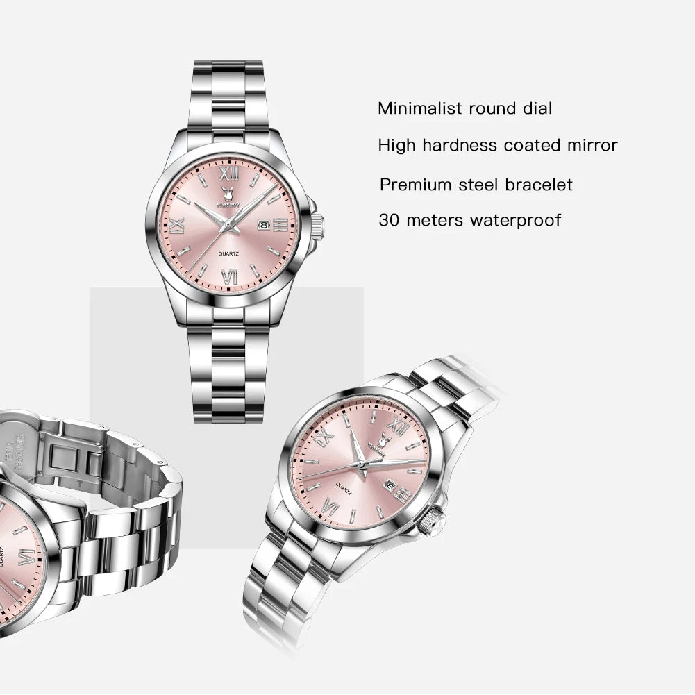 PLAYBOY  Ladies Watch Elegant Original Quartz Watches for Women Waterproof Luminous Stainless Steel Luxury Date Wristwatch 3535