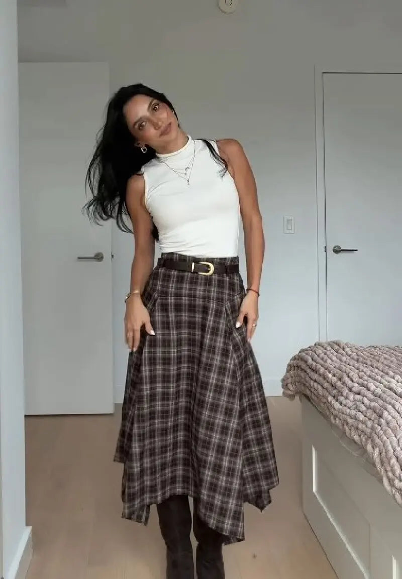 Women's Asymmetric Plaid Skirt