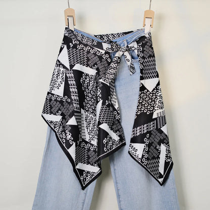 Streetwear Layering Pannier Skirt with Side Tie, Paisley Polka Dot Leopard Print Hem, Multifunctional Apron Skirt for Dresses