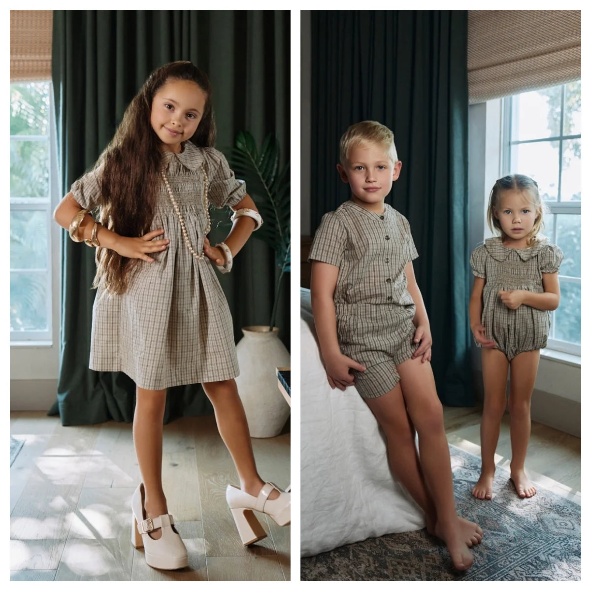 Clearance sale AS SS26 Heritage collection brown Checked smocking  girls dress knitting boys sister brother family match clothes