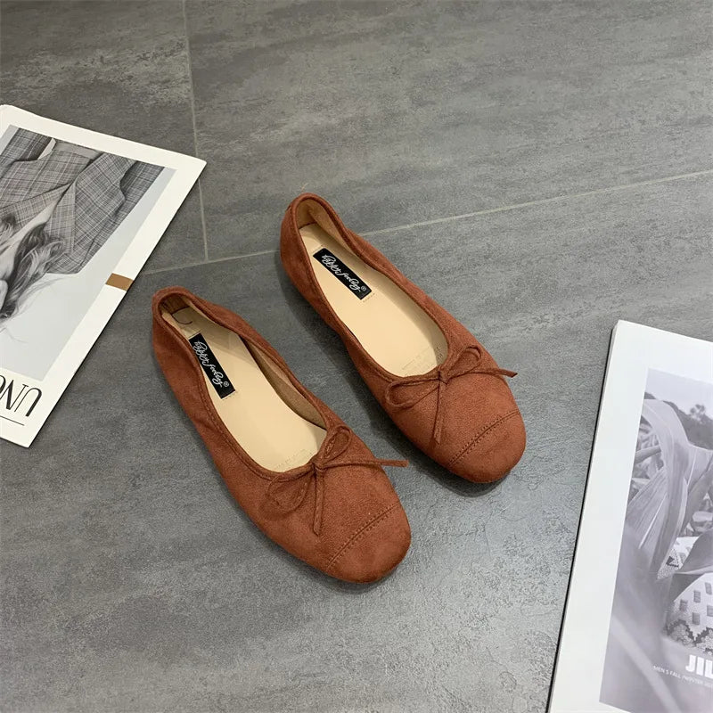 2025 Soft Sole Leopard Shoes Woman Bowtie Flock Ballet Flats Barefoot Loafers Ladies Daily Mocassines Slip On Dress Office Shoes