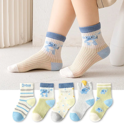 5 Pairs/Lot Children Socks Boy Girl Baby Fashion Cotton Solid Wild Soft Cozy Breathable For 1-12Y Summer Kids Casual Mesh Socks