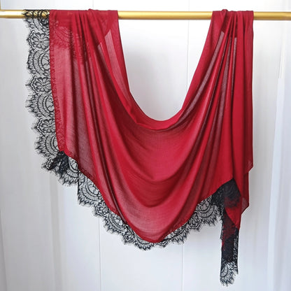 Ramadan Rayon Cotton Modal Hijab Scarf Lace L Edge Splicing Turban Breathable Shawl Cotton Plain Scarf Headscarf Women Hijabs