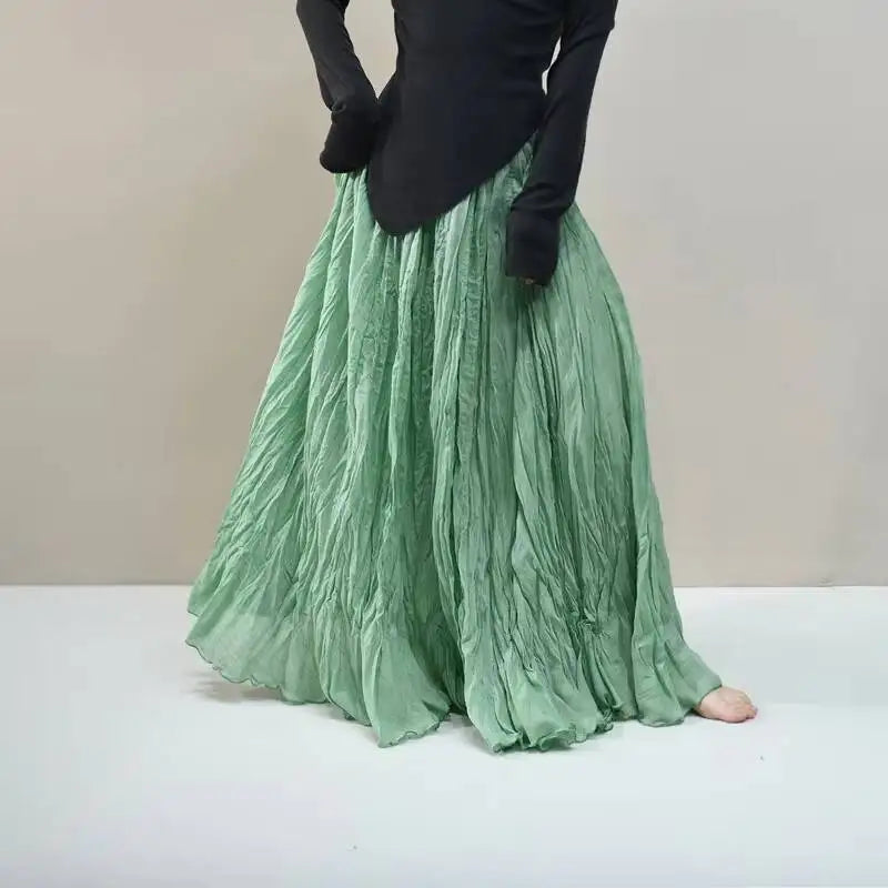 Pleated Long Skirts Women 2026 Spring Summer Fashion Loose Casual Elegant Maxi Skirt