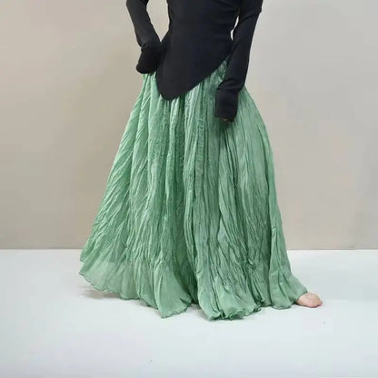 Pleated Long Skirts Women 2026 Spring Summer Fashion Loose Casual Elegant Maxi Skirt