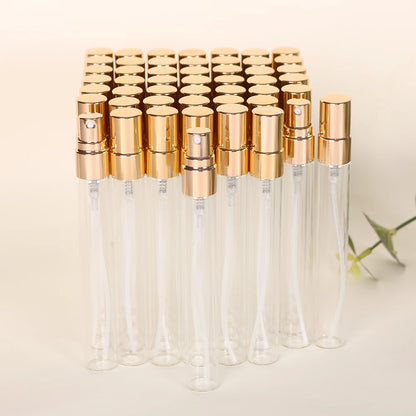 50pcs 10ml Multi-color Anodized Nozzle Perfume Bottle, Portable Travel Fine Atomized Glass Empty Bottle, Mini Perfume Container