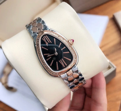 New Customized Women's Snake Shaped Stainless Steel Quartz Watch with Diamonds Luxury Design Female Waterproof Clock with Box