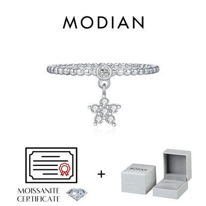 MODIAN D Color Flowers Moissanite Rings 925 Sterling Silver Beads Shiny Stars Swing Pendant Ring For Women Daisy Fine Jewelry