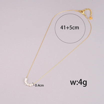 L25 Japanese-style small smile necklace with eight freshwater pearls, bamboo joint chain and stainless steel jewelry