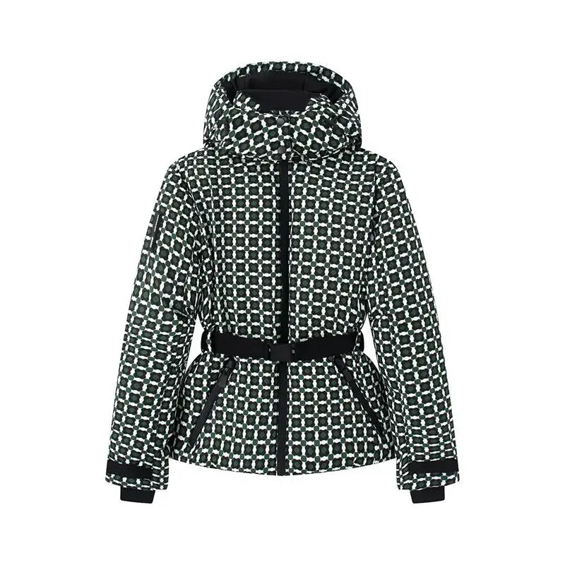 Casual Fur-Trimmed Hooded Ski Suit Women Fashion Belted Slim Full Sleeve Warm Jumpsuits Female 2026 Winter Snow Bodysuit Lady