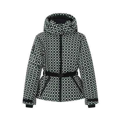 Casual Fur-Trimmed Hooded Ski Suit Women Fashion Belted Slim Full Sleeve Warm Jumpsuits Female 2026 Winter Snow Bodysuit Lady