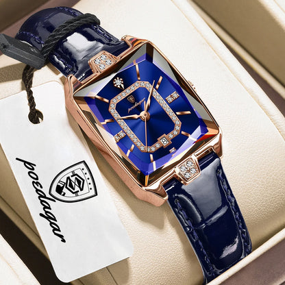 POEDAGAR Top Elegant Women Wristwatch Date Waterproof Leather Rectangle Woman Watch Luxury Original Women's Quartz Watches Reloj