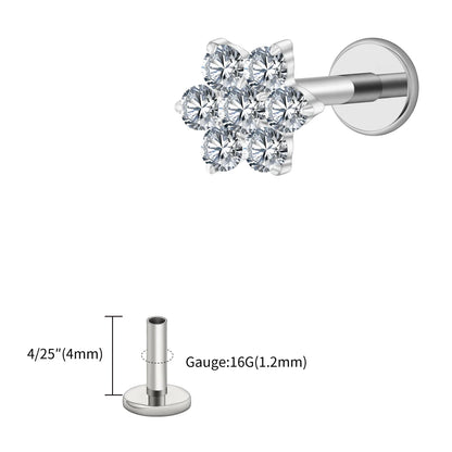 Right Grand ASTM F136 Titanium 16G Tiny Flower CZ Stud Earring Tragus Helix Rook Conch Labret Stud Flat back Cartilage Piercing
