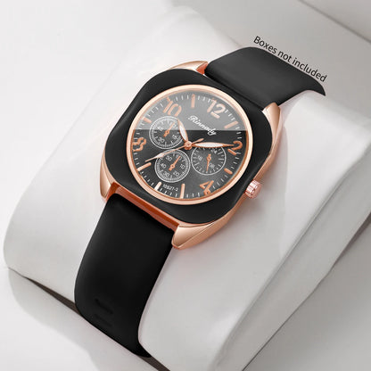 Fashion Women Square Quartz Watch Candy Color Silicone Strap Decorative Three Dials Wristwatches Relogio Feminino（Without Box）