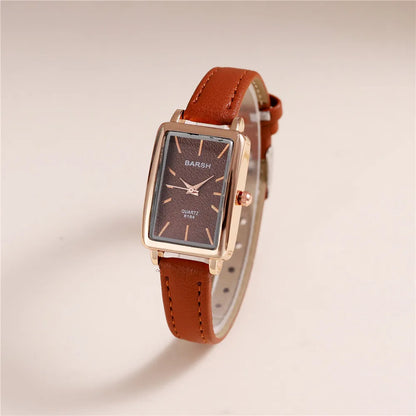 Fashion Rectangle Dial Quartz Women Leather Watch
