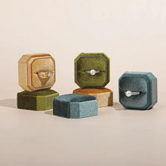 Corduroy Ring Box 5x5x4cm Small Size Four Color Spot Hexagon Flannelette Ring Jewelry Box For Wedding & Engagement