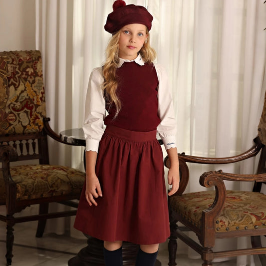 2026 Mali's AW Burgundy Color Collection Girls Dresses Boy Embroidery Shirt Solid Skirts Children Clothing Knitted Tops Outfits