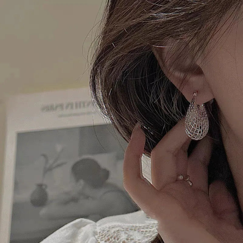 925 Sterling Silver Vintage Earrings For Women Trendy Simple Retro Big Hollow Earring Jewelry Prevent Allergy Party Accessories
