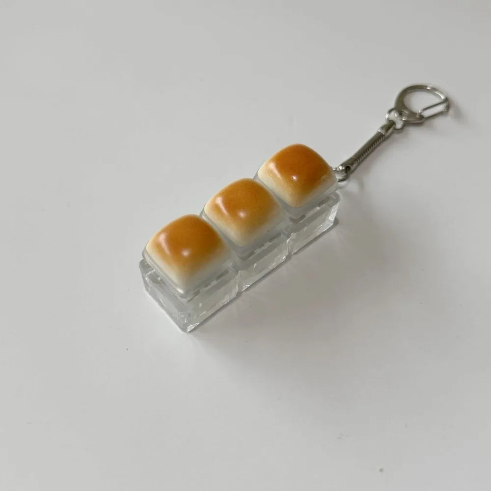 Creative Bread Keyboard Keychain Mechanical Keyboard Decompression Toy Keyring Bag Pendant Soft Finger Button Keychain
