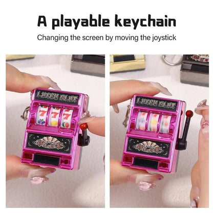 Mini Gambling Slot Machine Key Chains Creative Arcade Pocket Fruit Lucky Jackpot Gadget Antistress  Funny Games Keychain Ring