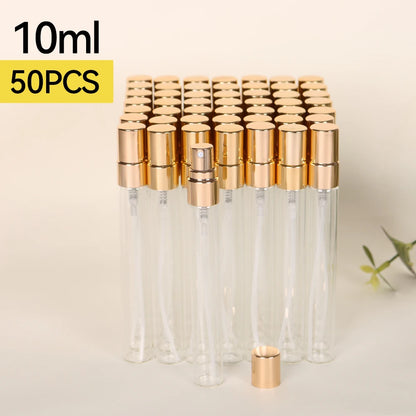 50pcs 10ml Multi-color Anodized Nozzle Perfume Bottle, Portable Travel Fine Atomized Glass Empty Bottle, Mini Perfume Container