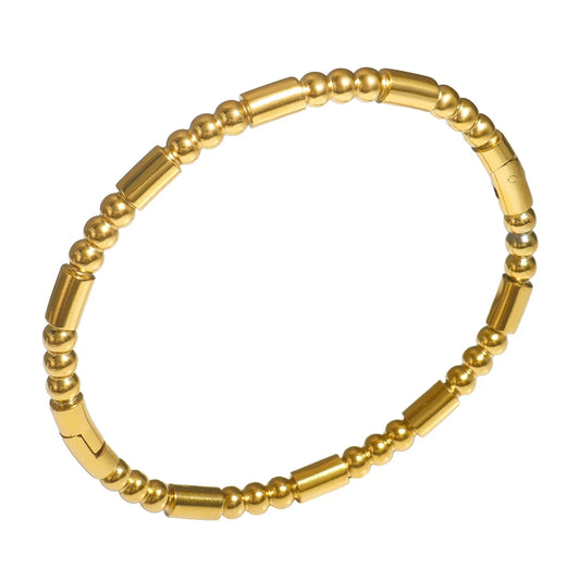 Bamboo Beads Punk Gold Plated Bangle for Women Men Trendy Stainless Steel Metal Bracelets Geometric Round Bead Jewelry Accessory