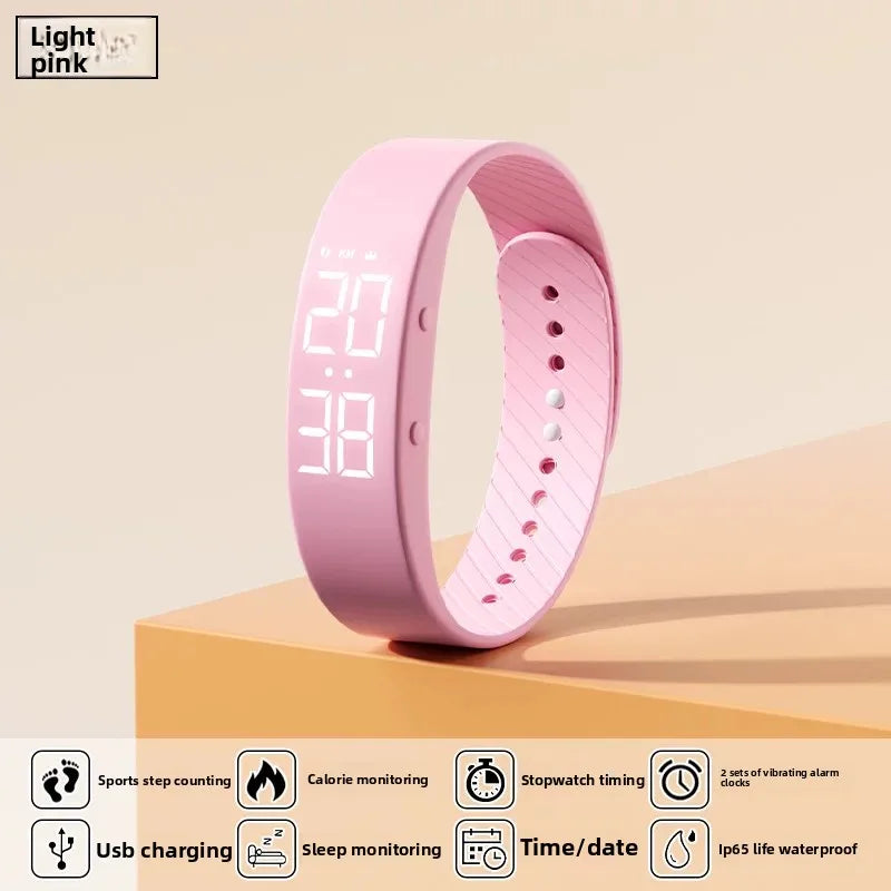 Waterproof Kids LED Digital Alarm Clock Watch Swimming Silent Vibration Smart Bracelet Sports Fitness Student Step Counter