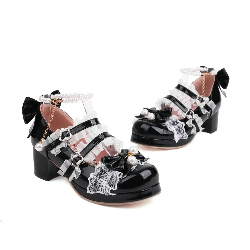 Cross-Strap Bow-Detail Mary Jane Heels