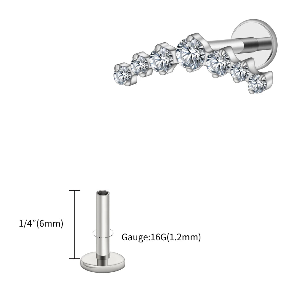 Right Grand ASTM F136 Titanium 16G CZ Cluster Climber Stud Earring Labret Helix Tragus Cartilage Stud Flatback Piercing