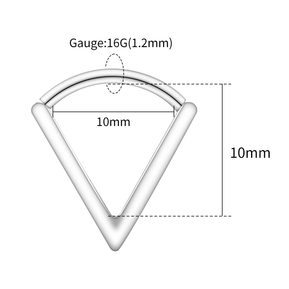 Right Grand ASTM F136 Titanium Triangle Huggie Hoop Earring 16G Simple Geometric V-Shaped Septum Nose Clicker Ring
