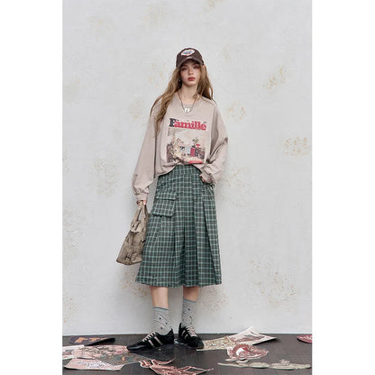 ELFSACK 2025 Autumn New Arrival Casual Checkered Pocket Asymmetric Pleated Street Style Midi Skirt For Woman