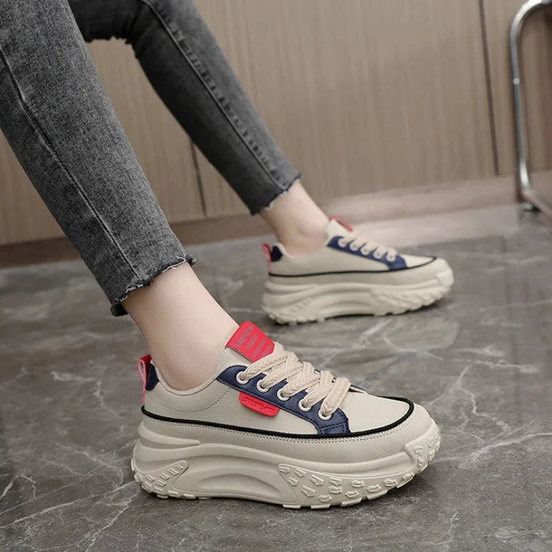New 2026 Leather Sneakers Womens Shoes Summer Fashion Students Casual Zapatos De Mujer Thick Bottom Sports Female Platform Shoes