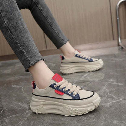 New 2026 Leather Sneakers Womens Shoes Summer Fashion Students Casual Zapatos De Mujer Thick Bottom Sports Female Platform Shoes