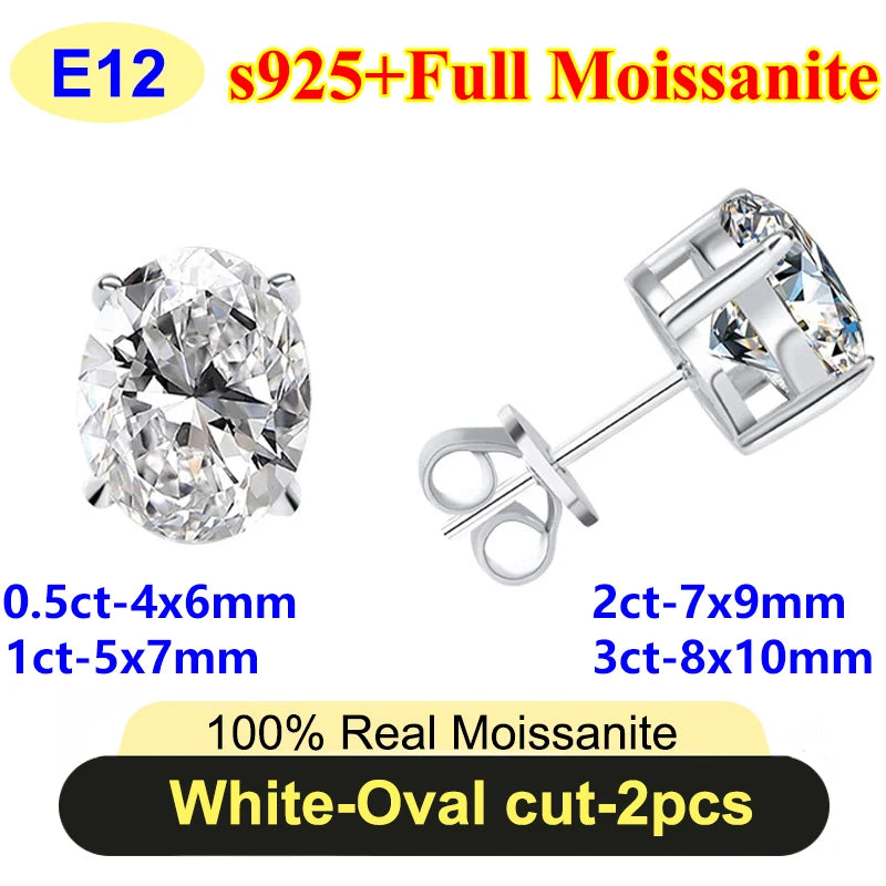 PureNew 0.5-3ct Classic Full Moissanite Earrings For Women S925 Silver Plated 18k Gold D Color VVS1 Women's Moissanite Earrings