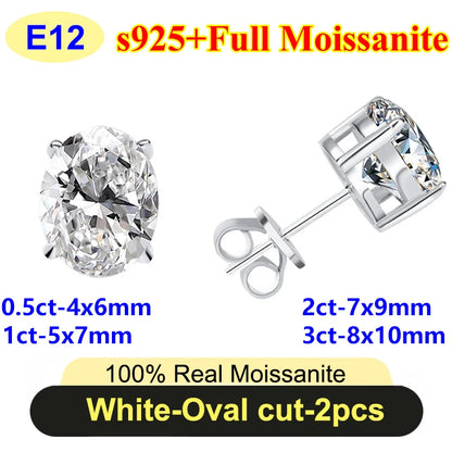PureNew 0.5-3ct Classic Full Moissanite Earrings For Women S925 Silver Plated 18k Gold D Color VVS1 Women's Moissanite Earrings
