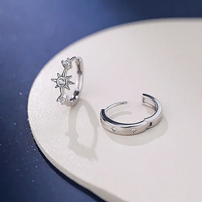 925 Sterling Silver Zircon Star Asymmetry Hoop Earrings For Women Party Classic Fine Jewelry Small Niche Minimalist Accessories