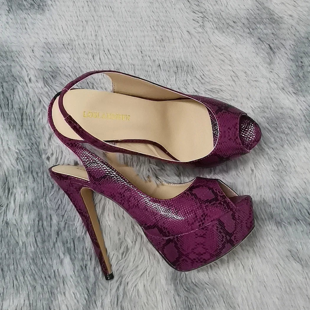 LOSLANDIFEN New 14CM Platform Super High Heels For Woman Sexy Open Toe Sandals Gladiator Party Dress Women Shoes Plus Size 42
