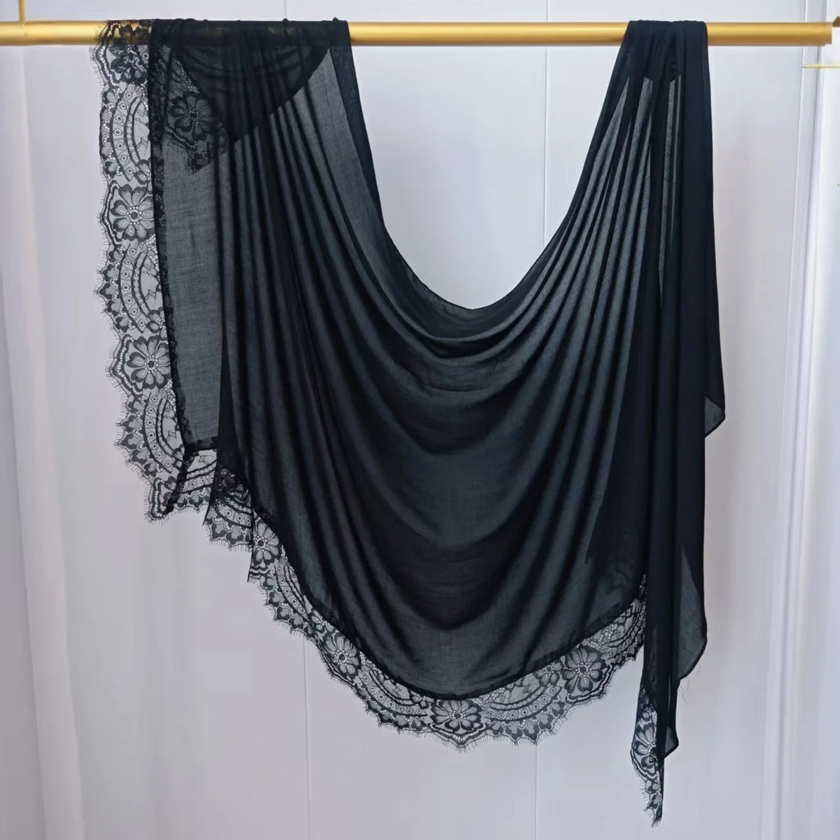 Ramadan Rayon Cotton Modal Hijab Scarf Lace L Edge Splicing Turban Breathable Shawl Cotton Plain Scarf Headscarf Women Hijabs