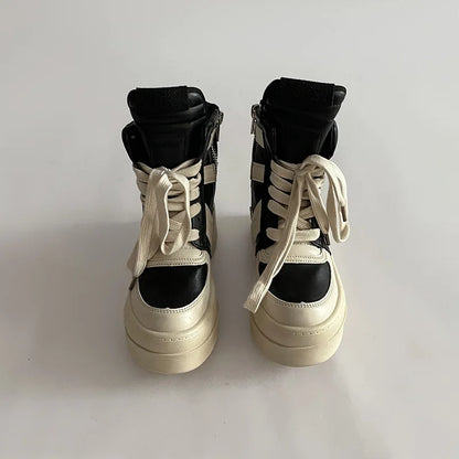 Women's High Top Boots Lace Up Round Toe Heighten Thick Sole Sneakers Trendy Street Fashion Casual Ankle Shoes Zapatos De Mujer