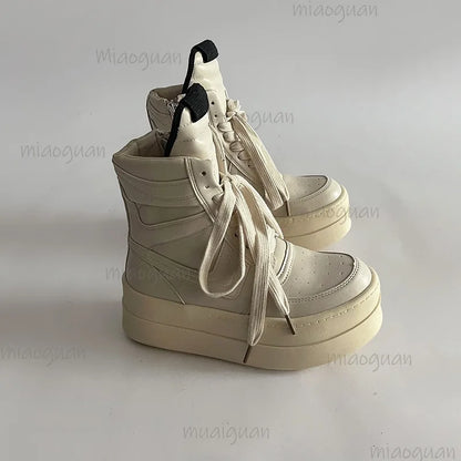 Women's High Top Boots Lace Up Round Toe Heighten Thick Sole Sneakers Trendy Street Fashion Casual Ankle Shoes Zapatos De Mujer