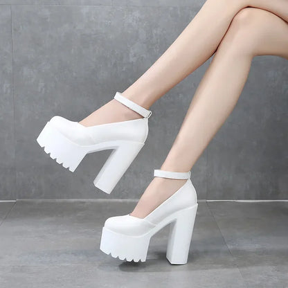 Women Pumps 14CM Thick High Heels Black Sexy PU Slip On Round Toe Waterproof Party Wedding Office & Career Shoes for Women 2020