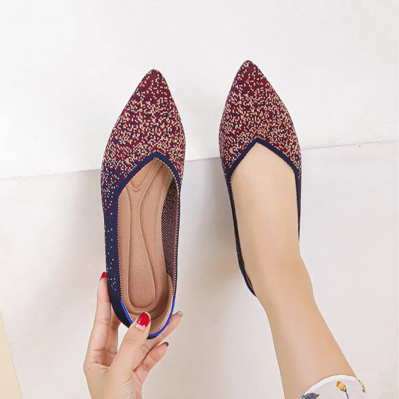 Women's flat shoes 2025 new fashionable patterns with various beautiful colors knitted breathable shoes