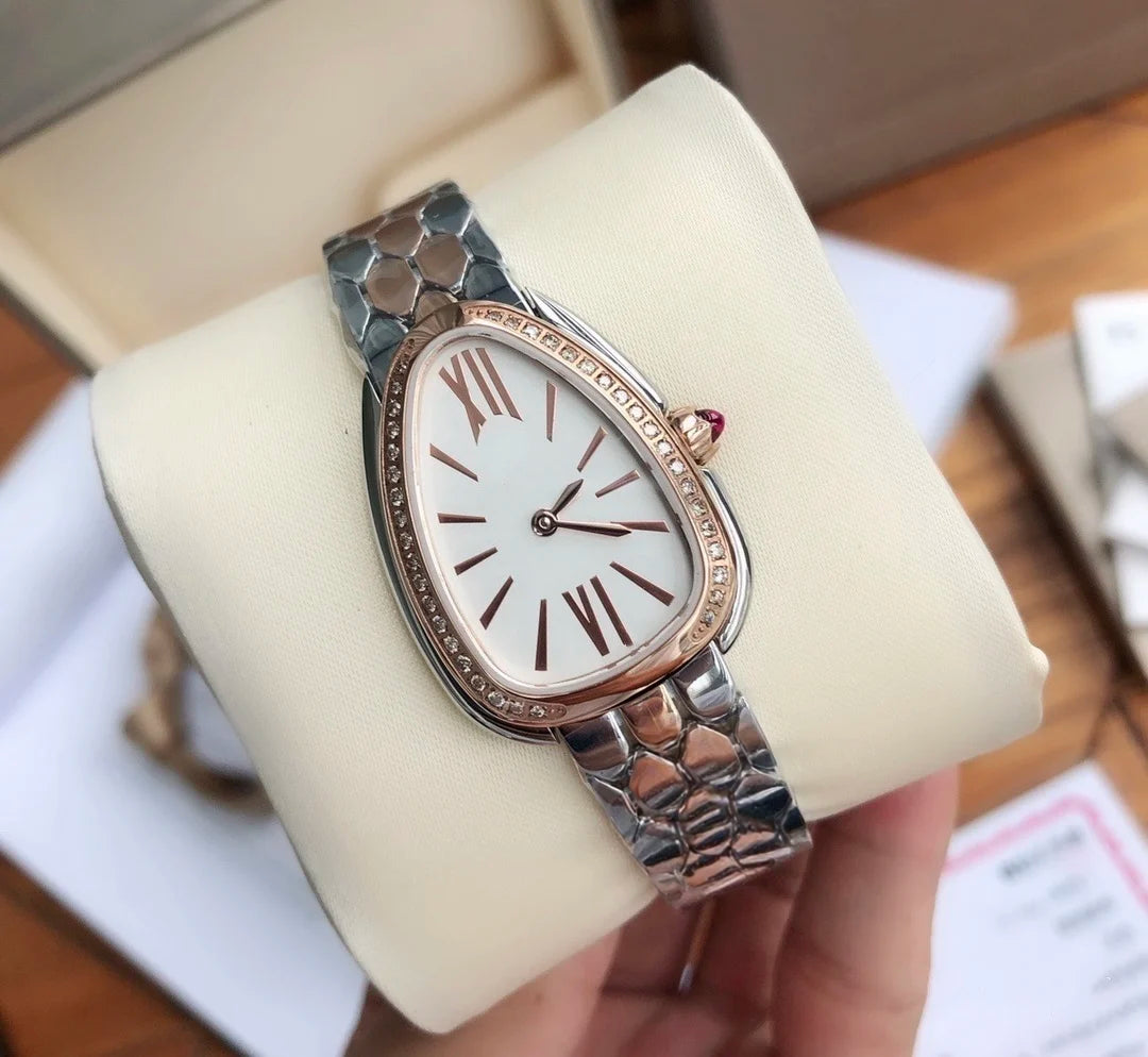 New Customized Women's Snake Shaped Stainless Steel Quartz Watch with Diamonds Luxury Design Female Waterproof Clock with Box