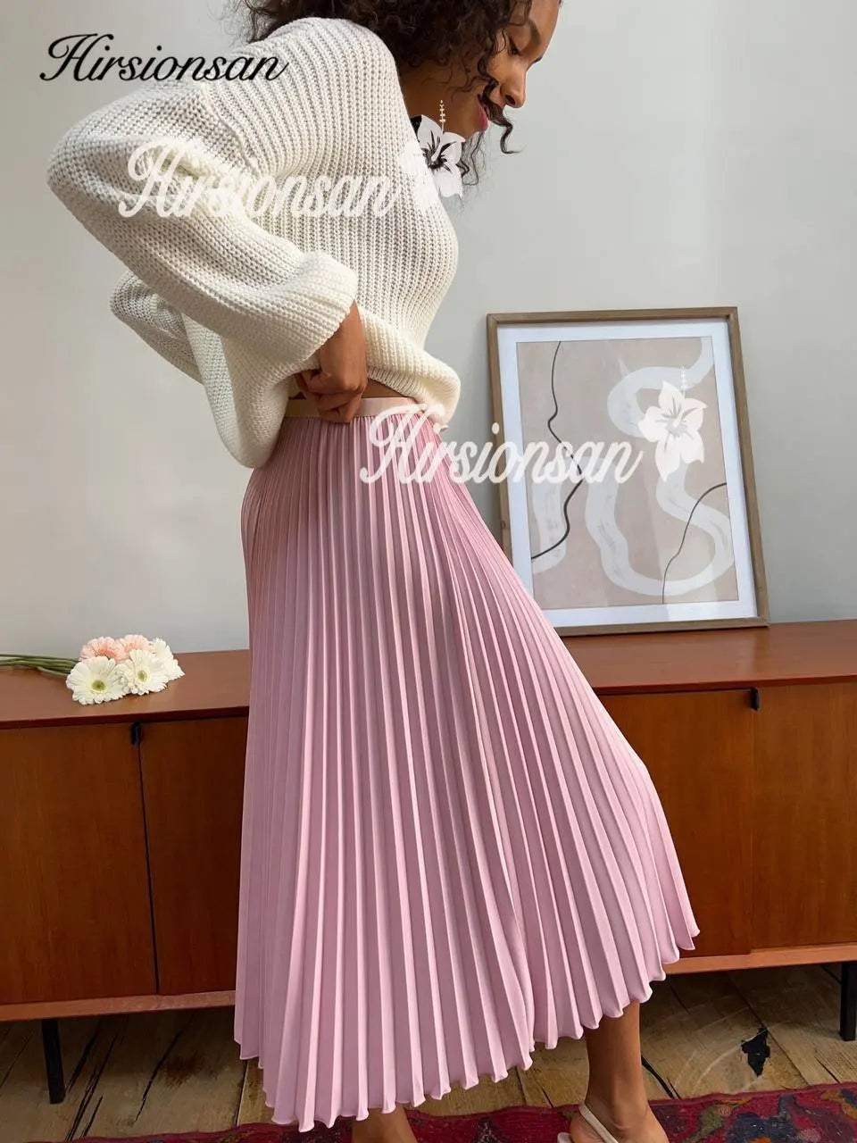 Hirsionsan Pleated Skirts Women 2023 Autumn New  Korean Fashion Vintage Solid A Line Skirt for Lady Chic Elegant Midi Skirt