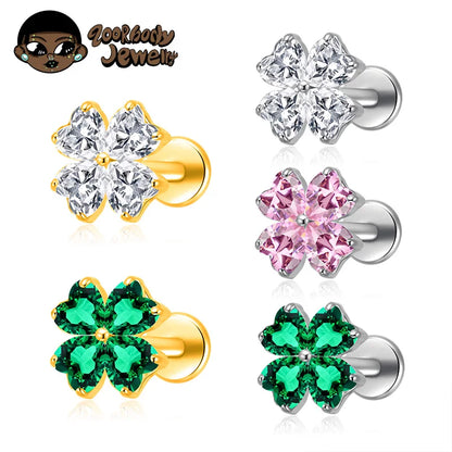 ASTM F136 TItanium with Heart CZ Flower Lab Piercing Labret Lip Studs Sparkle Ear Tragus Helix Conch Lobe Earrings Body Jewelry