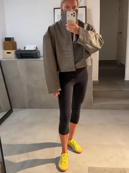 Casual Pu Leather Women's Jacket Chic Solid Long Sleeve Stand Collar Female Outwear 2026 Autumn Winter Street Short Lady Jacket