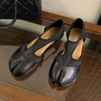 Split Toe Tabi Ballet Flats And Loafers Brand Designer Ultra Soft Leather Mary Jane Ballet Flats Women's Hollow out Shoes