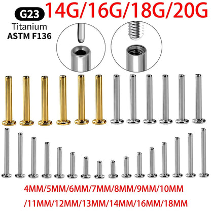 1/10PCS Titanium Labret Stud Internally Threaded Push Pin Tragus Helix Conch Septum Flat Back Plug-in  Ear Piercing Jewelry